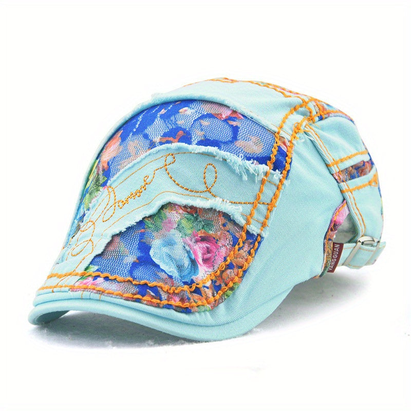 Vintage Lace Beret Floral Patch Embroidery Flat Hat Adjustable
