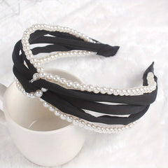 Cross Knot Headband with Faux Pearl Decor