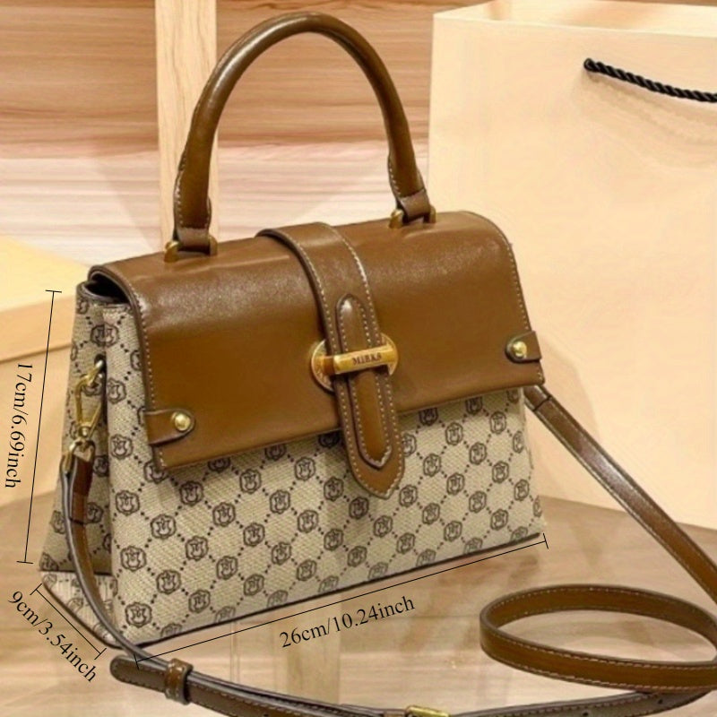 Vintage Geometric Print Crossbody Bag Light Brown