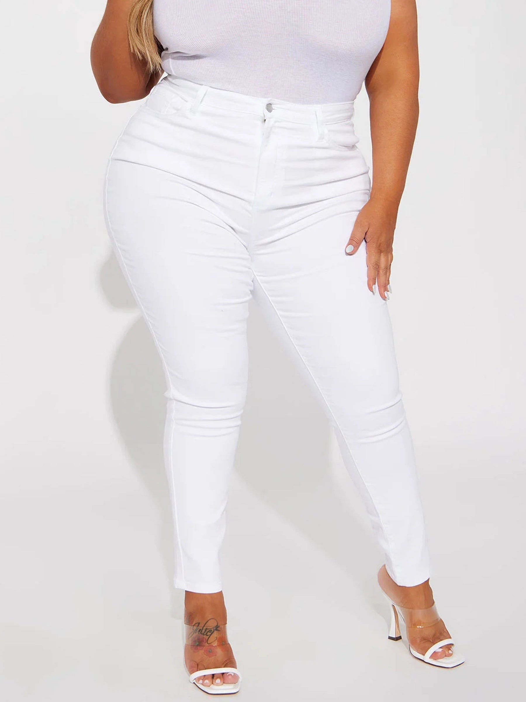  High Rise Skinny Jeans, Button Fly, Stretchy