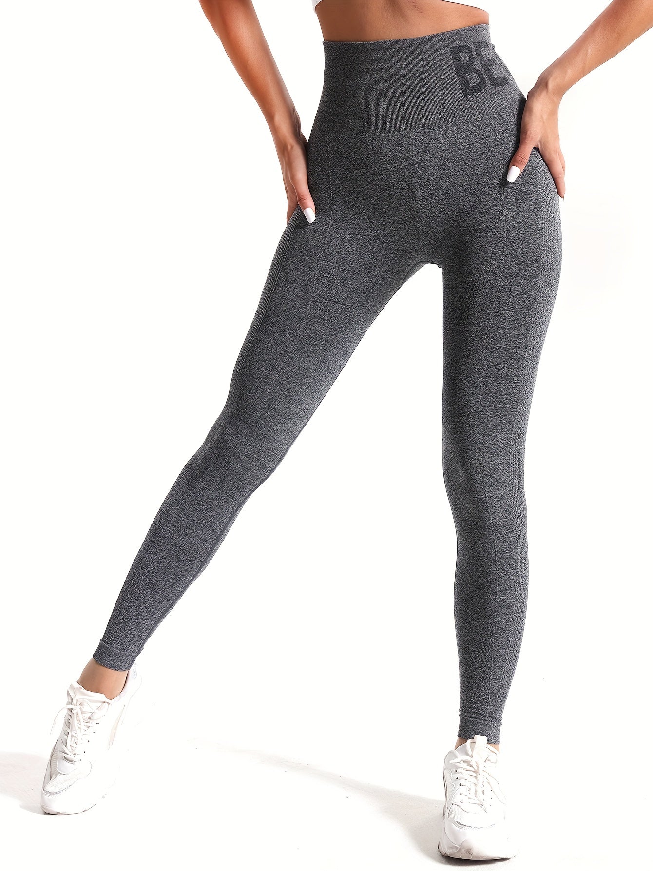 Letter Pattern Waist Sports Leggings High Stretch Running Yoga Tight Pants