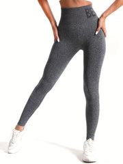 Letter Pattern Waist Sports Leggings High Stretch Running Yoga Tight Pants