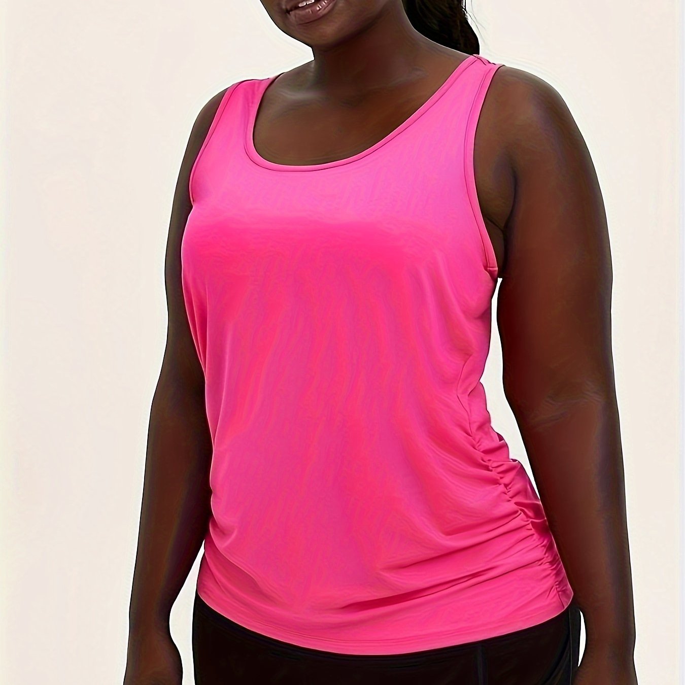  Solid Round Neck Ruched Tank Top
