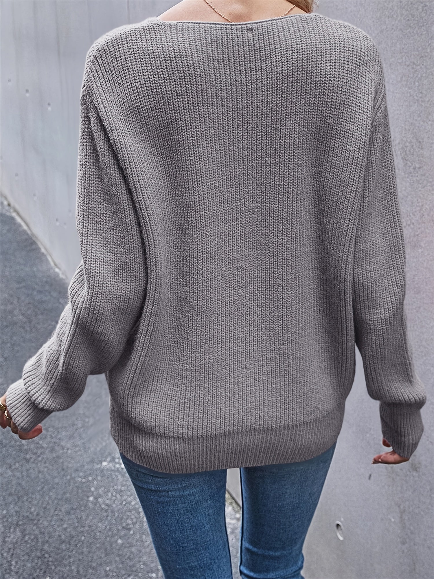 V Neck Long Sleeve Sweater Women's Clothing