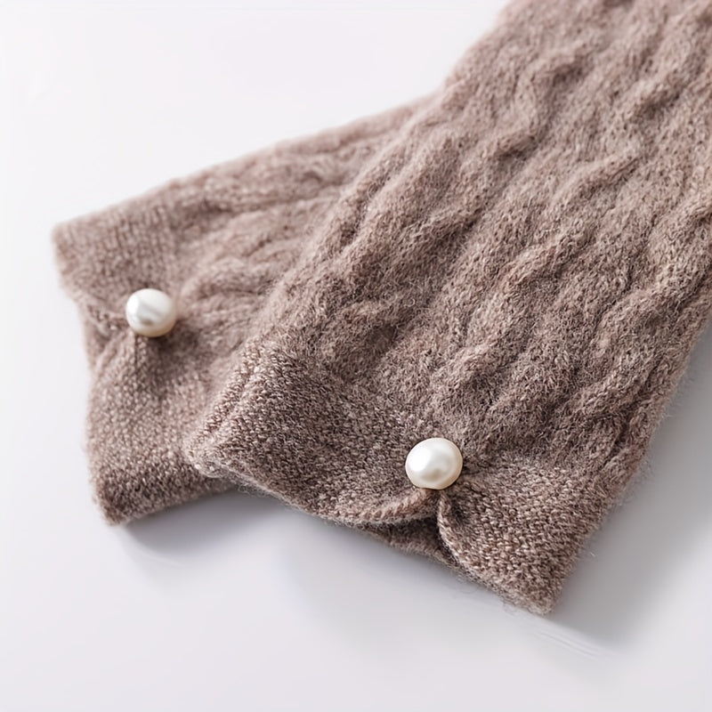 Ribbed Knitted Wool Gloves Plush Warm Fingerless Long Gloves