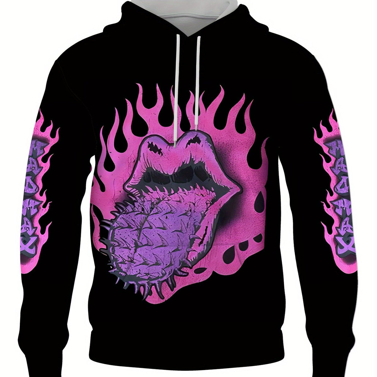 Men's Mouth Print Graphic Hoodie Loose Pullover for Autumn Winter