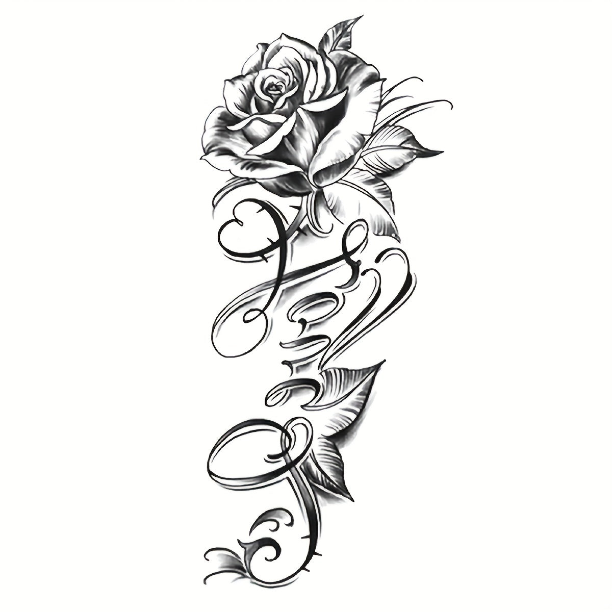 Temporary Tattoo Rose and Letter Waterproof Body Art