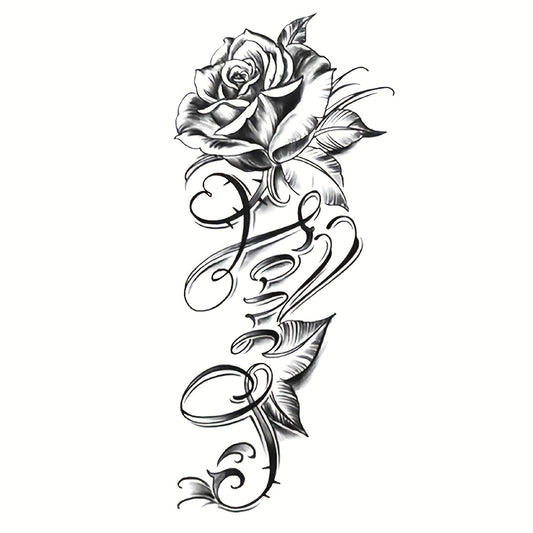 Temporary Tattoo Rose and Letter Waterproof Body Art