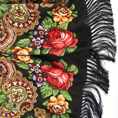 Flower Print Tassel Scarf Vintage Windproof Shawl Women