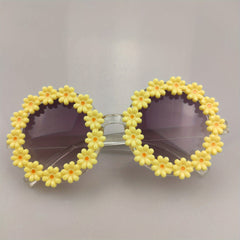 Girls Daisy Sunglasses Round Frame UV Protection Travel Outdoor Kids Accessory