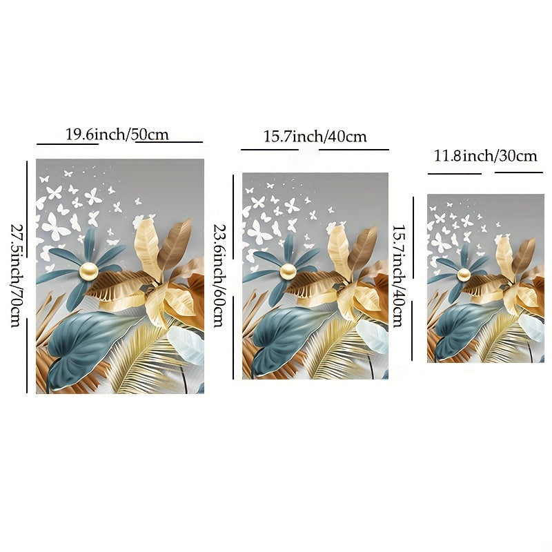 3pcs Butterfly Golden Leaves Canvas Wall Art