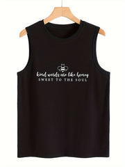 Bee & Letter Print Sleeveless Sports Vest Stretchy Casual Top