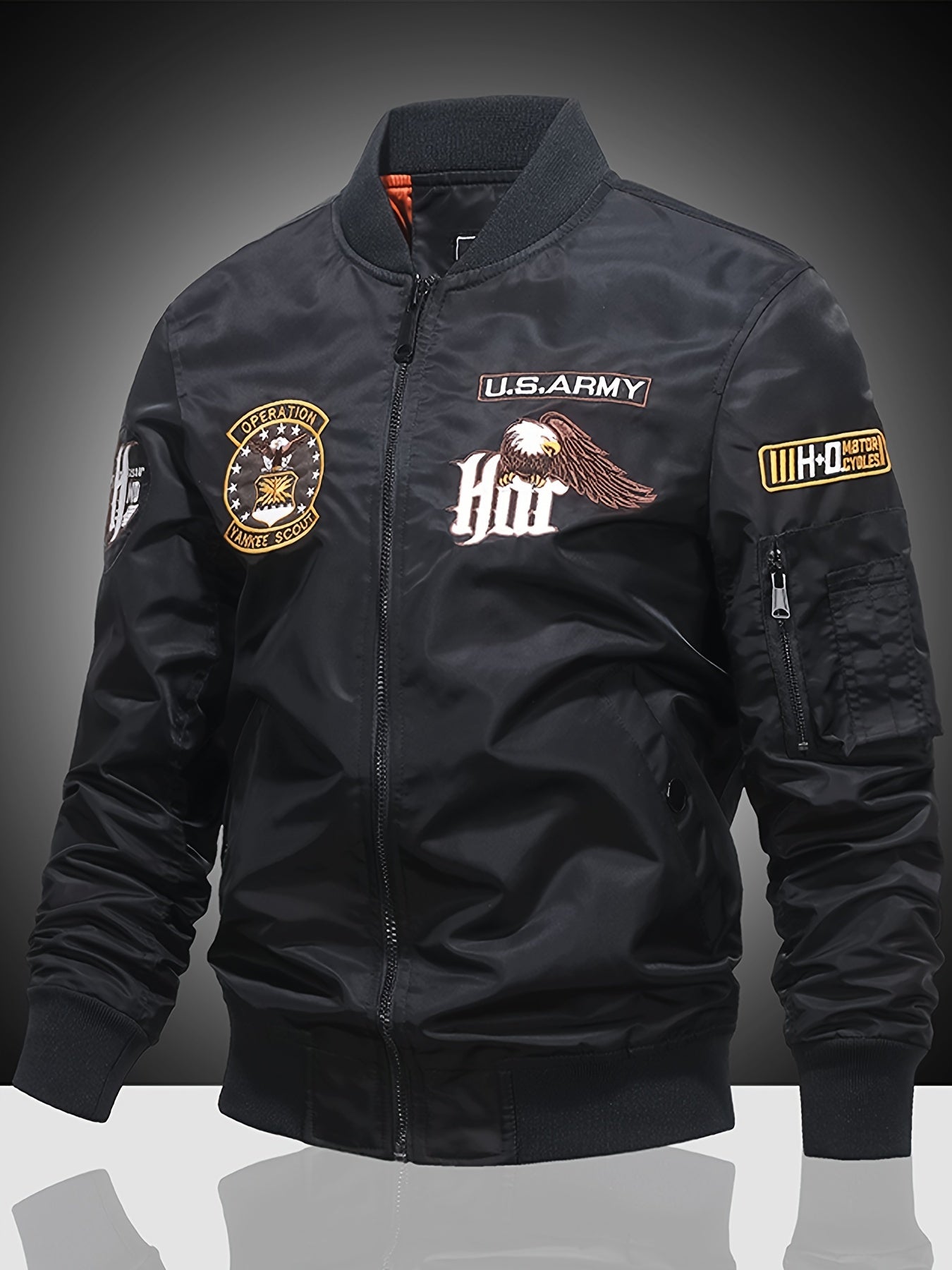 Embroidered Men's Slim Fit Sports Jacket Spring Autumn Windproof Motorcycle
