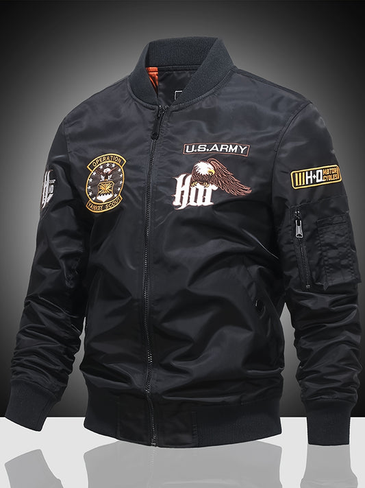 Embroidered Men's Slim Fit Sports Jacket Spring Autumn Windproof Motorcycle