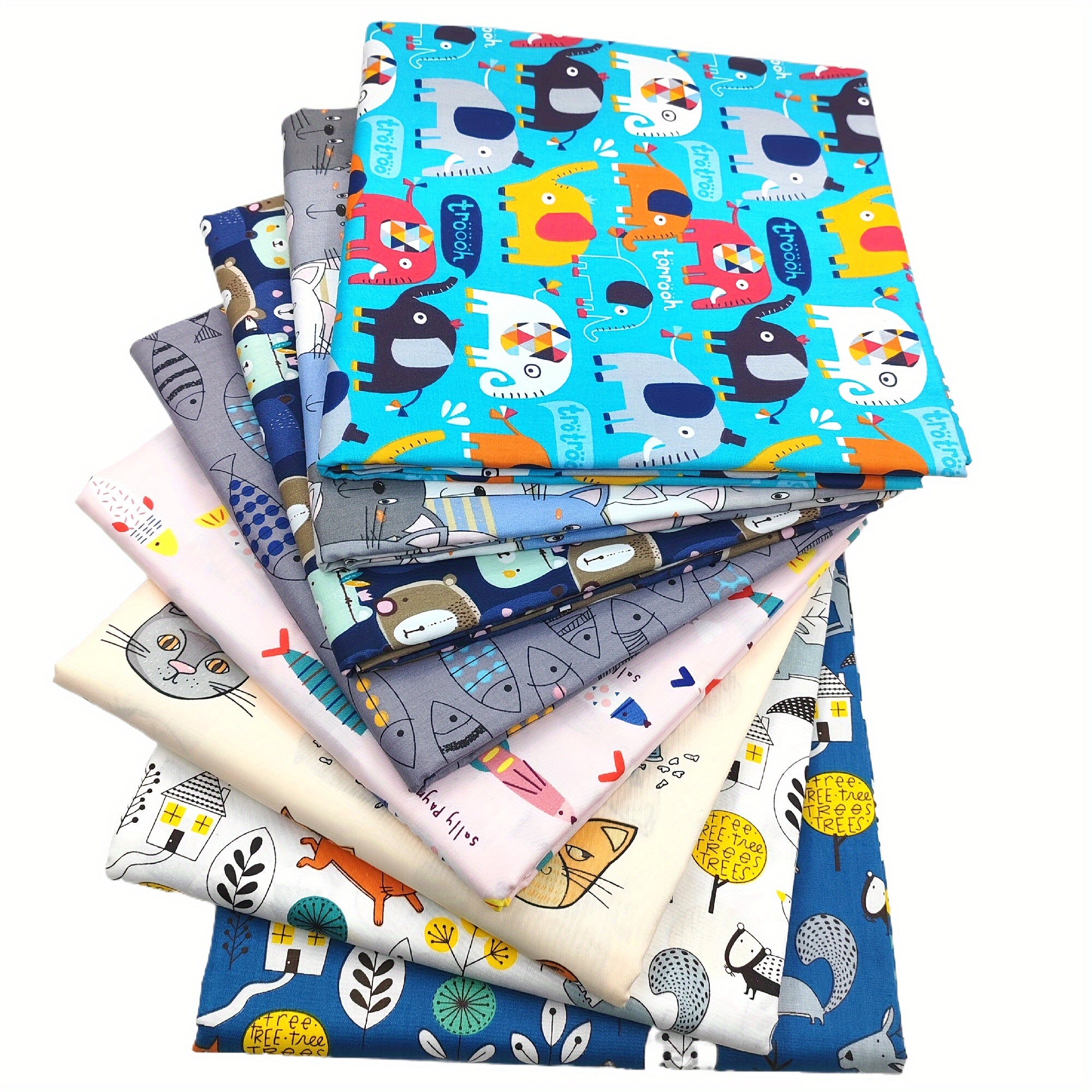 8pcs Cartoon Pattern Twill Cotton Fabric Precut DIY Sewing Bed Sheet Doll Cloth