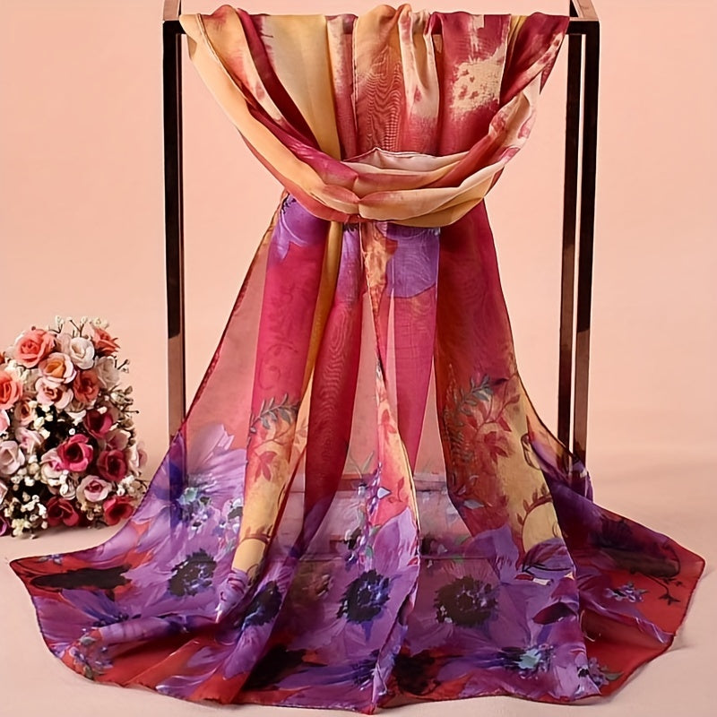 Tie Dye Print Chiffon Scarf Flower Gradient Thin Shawl Boho Travel Beach Towel