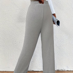  Solid Ribbed High Rise Wide Leg Pants