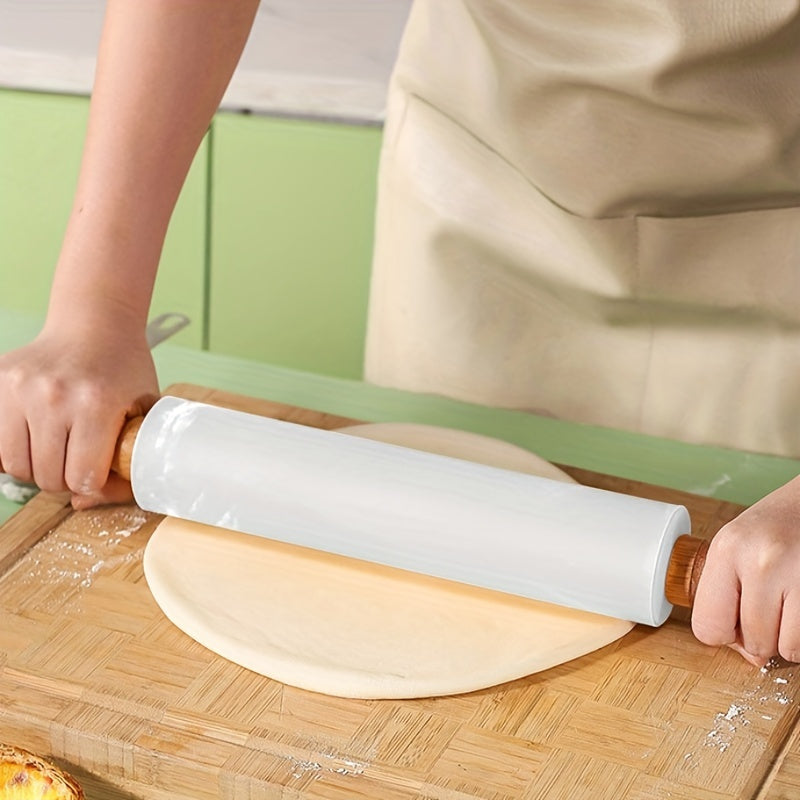 Silicone & Wood Rolling Pin Non Stick Dough Roller Kitchen Utensil
