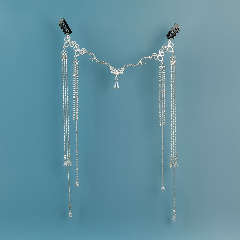 Women's Long Tassel Forehead Chain Alloy Headpiece Silver