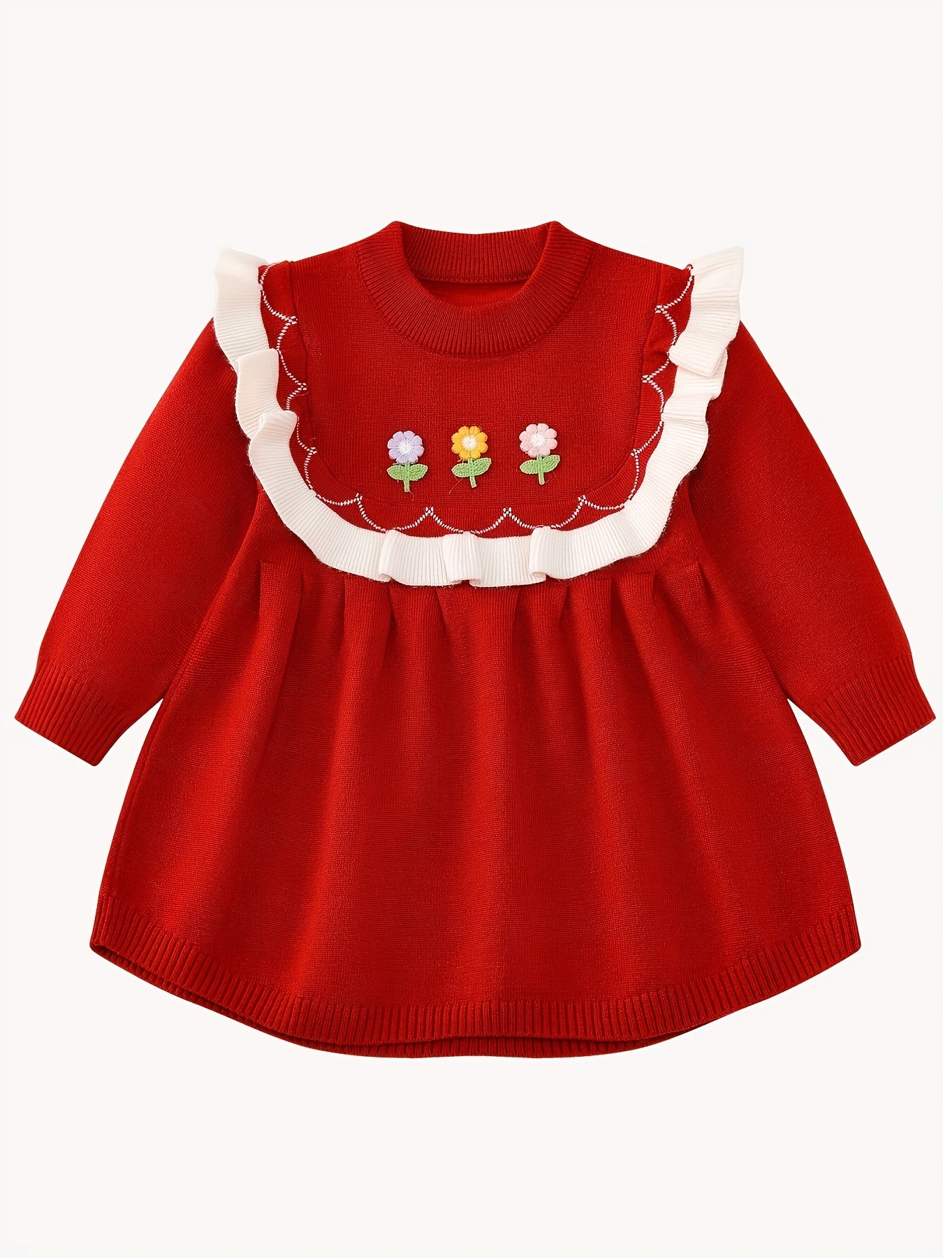 Ruched Trim Flower Pattern Dress for Toddler Girls