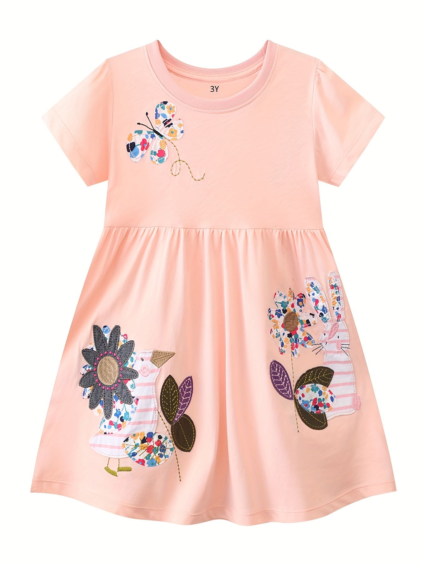 Toddler Girls Bunny & Butterfly & Bird Embroidered Dress