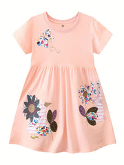 Toddler Girls Bunny & Butterfly & Bird Embroidered Dress