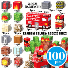 Magnetic Building Blocks Firefighter & Fire Truck Playset Educational Toy