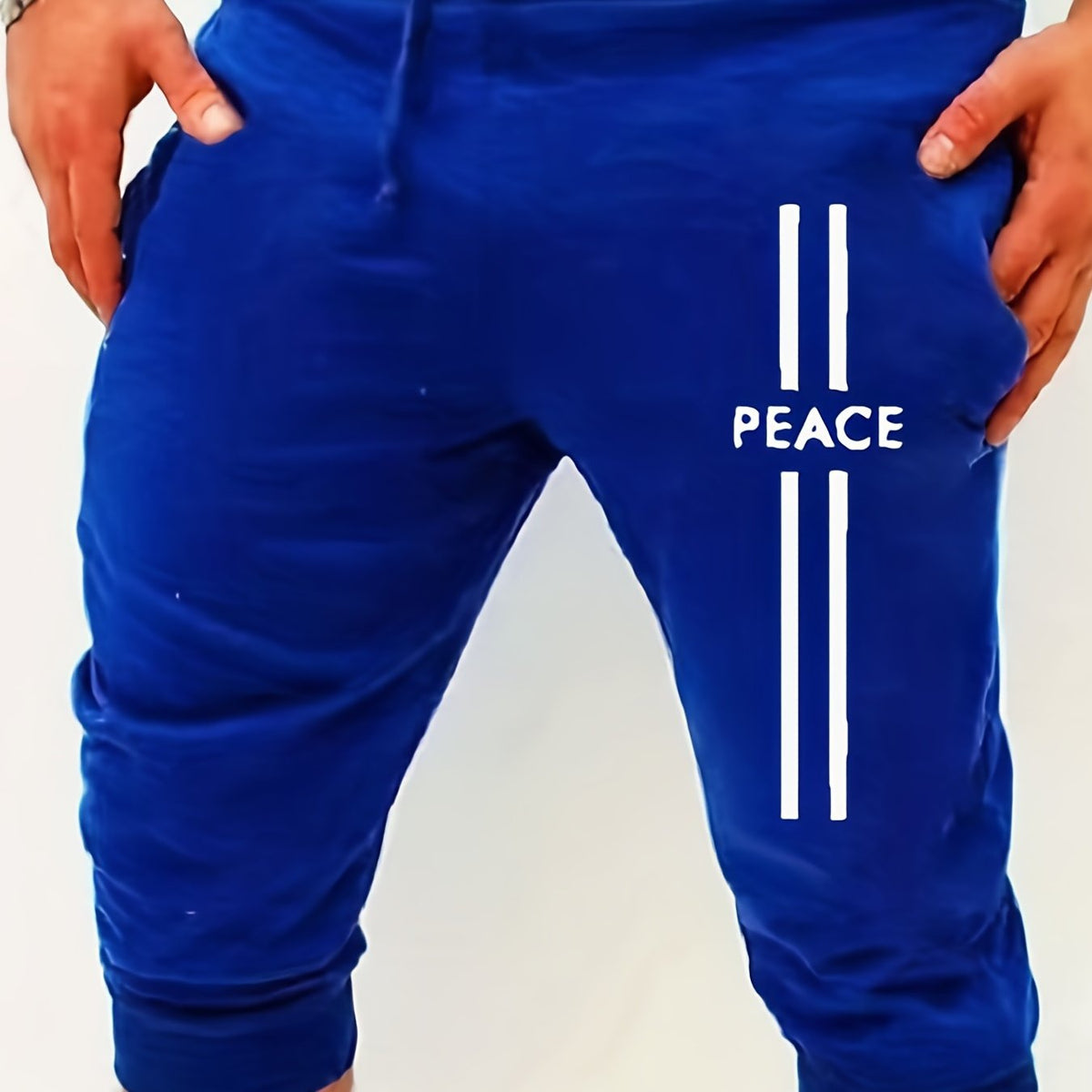 Men's Peace Stripe Summer Shorts Casual Solid Elastic Waist Drawstring