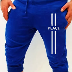 Men's Peace Stripe Summer Shorts Casual Solid Elastic Waist Drawstring
