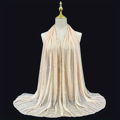 Boho Chiffon Scarf with Pearls Solid Shawl Thin Long Beach Towel