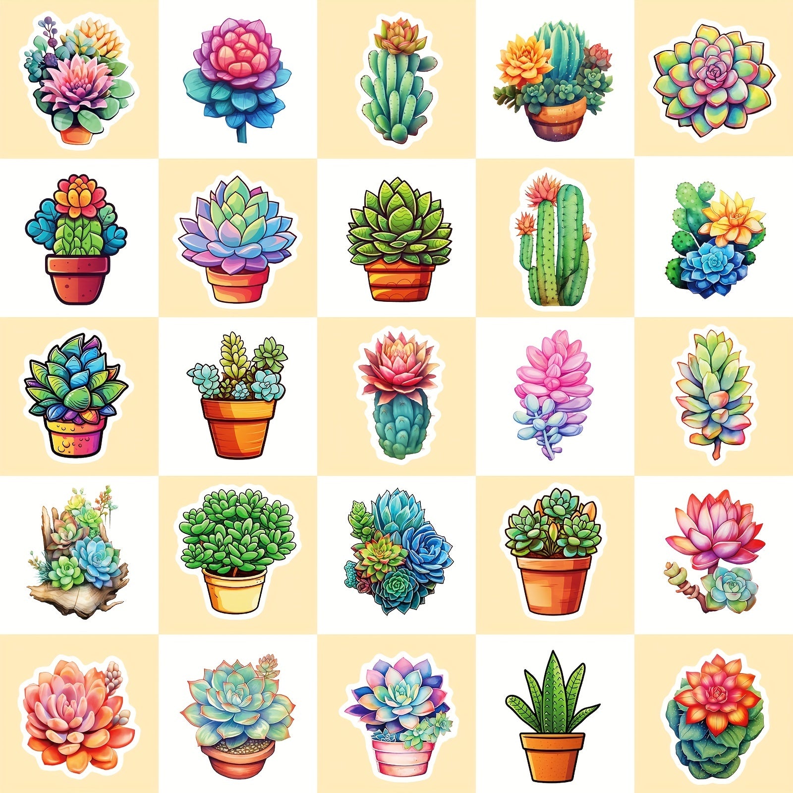 50pcs Succulent Cactus Stickers for Water Bottle Laptop Phone