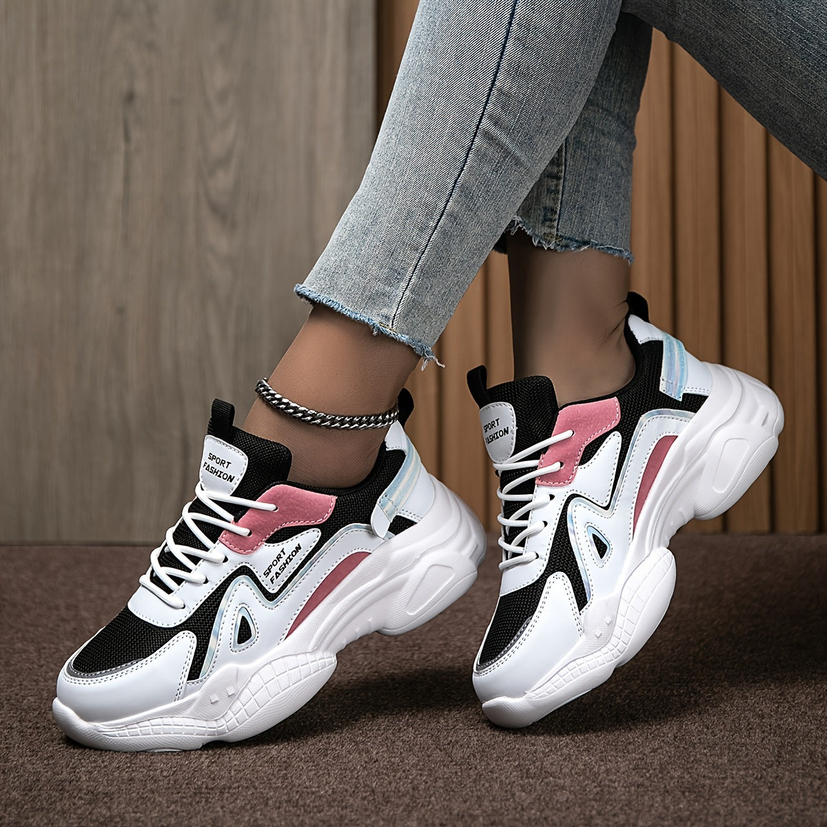 Women's Chunky Sneakers Faux Leather Casual Running Shoes