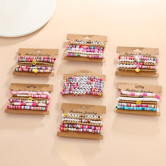 Colorful Soft Pottery Beaded Bracelet Stretch Stacking Bracelets For Girls