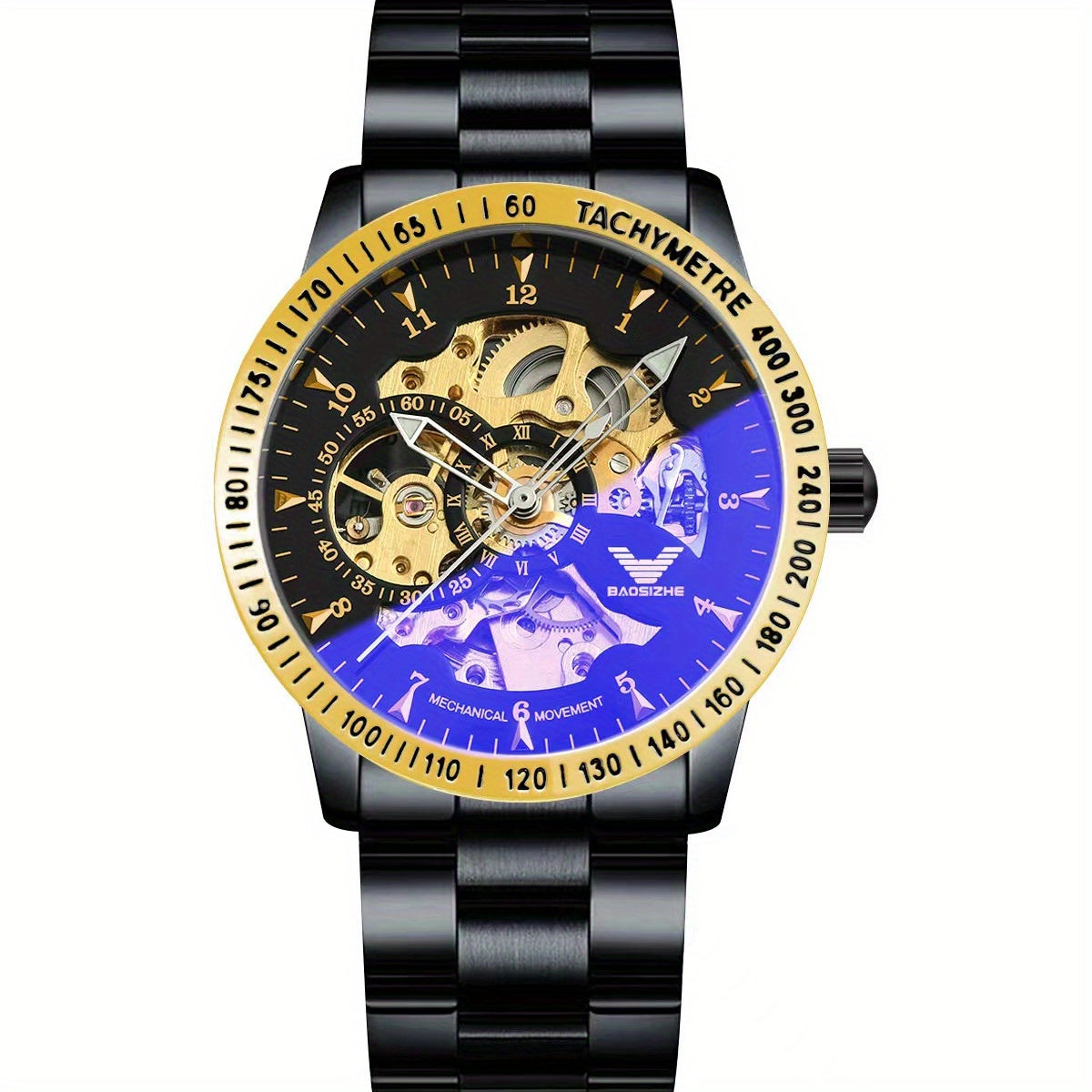 Transparent Bottom Automatic Mechanical Watch Steel Band