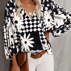  Casual Blouse Women's Plus Random Print Lantern Sleeve