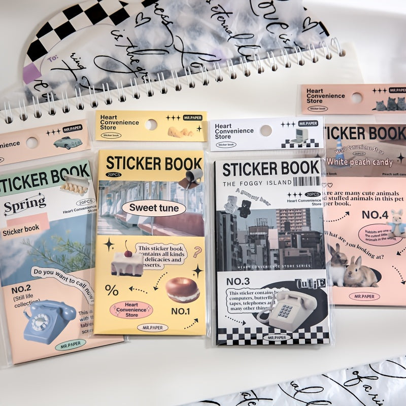 20pcs PET Flat Sticker Retro Literary Theme DIY Journal Decoration
