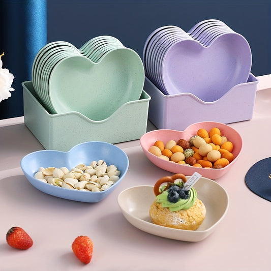 5pcs Heart Shaped Serving Tray Fruit Plate Snack Plate Kitchen Supplies