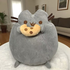 Fluffy Grey Cat Plush Toy Ultra Soft Stuffed Animal for Bed Sofa