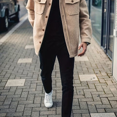 Stylish Retro Coat Jacket for Men Button Up Lapel Dual Pockets