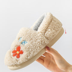 Letter & Flower Print Slippers Slip On Round Toe Low Indoor Shoes