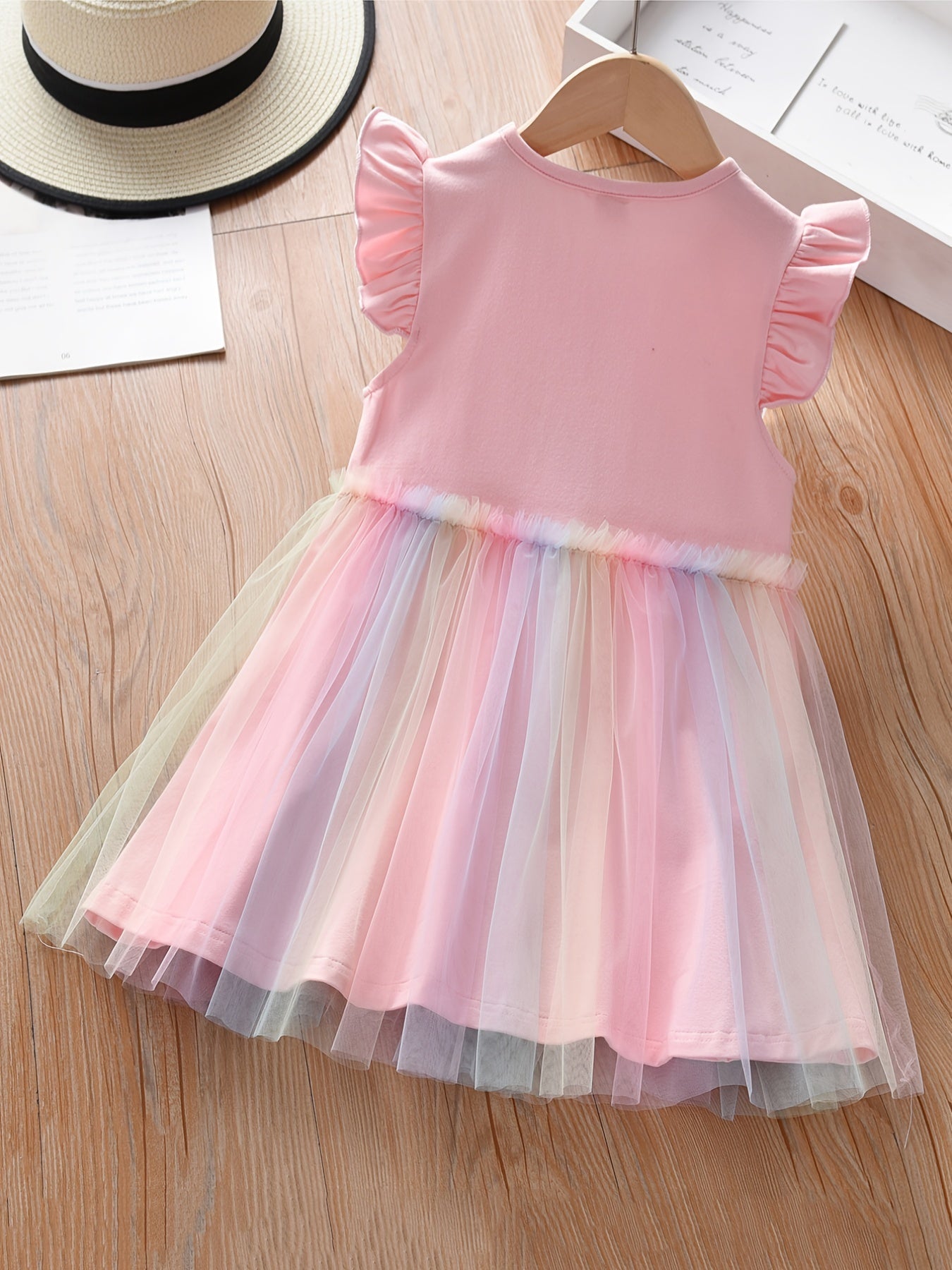 Girls Casual Mesh Dress With Unicorn Print For Summer