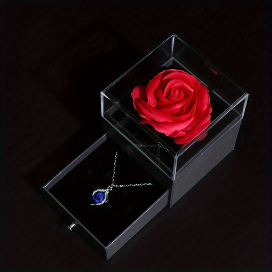 Thanksgiving Artificial Rose Flower Acrylic Display Box & Necklace