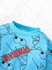 Girls Dinosaur Print Long Sleeve Pullover Sweatshirt