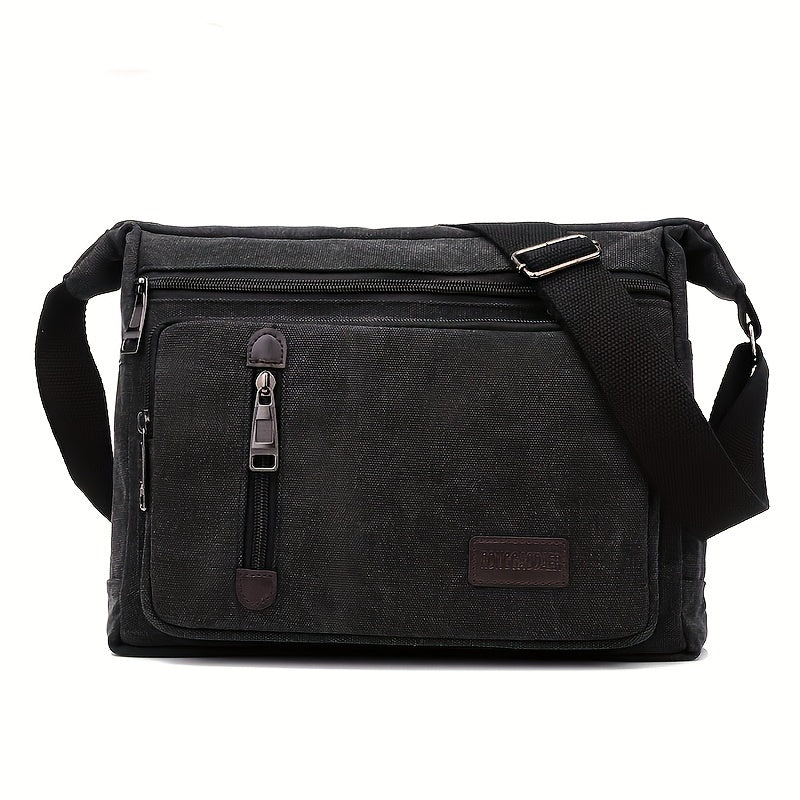 Men's Canvas Messenger Bag Solid Shoulder Satchel Durable Polyester Lining