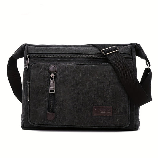 Men's Canvas Messenger Bag Solid Shoulder Satchel Durable Polyester Lining