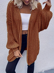  Solid Lantern Sleeve Chunky Knitted Cardigan