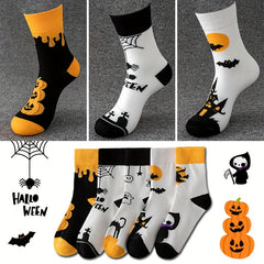 5 Pairs Pumpkin & Skull Print Halloween Socks Women's Stockings