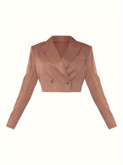  Women's Stripe Print Long Sleeve Lapel Collar Blazer