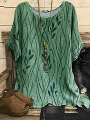  Floral Print Round Neck Half Sleeve Tee