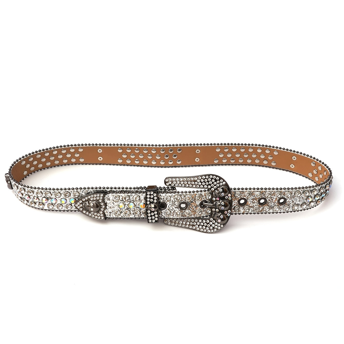 Punk Skull Rhinestone Belt Western Cowgirl Bling Studded PU Leather Y2K
